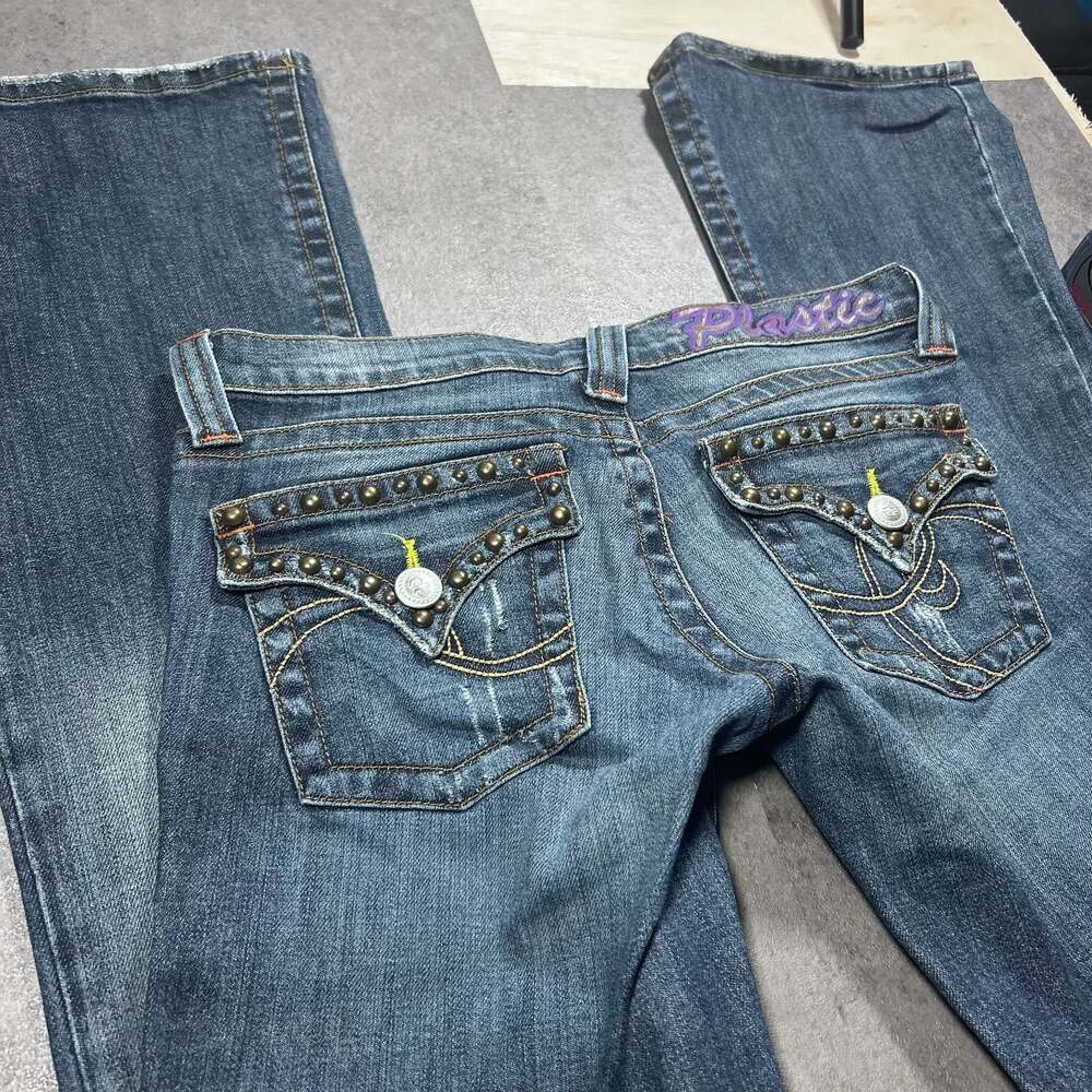 Plastic by GLY Women's Low Rise Bootcut Jeans with Studded Pockets